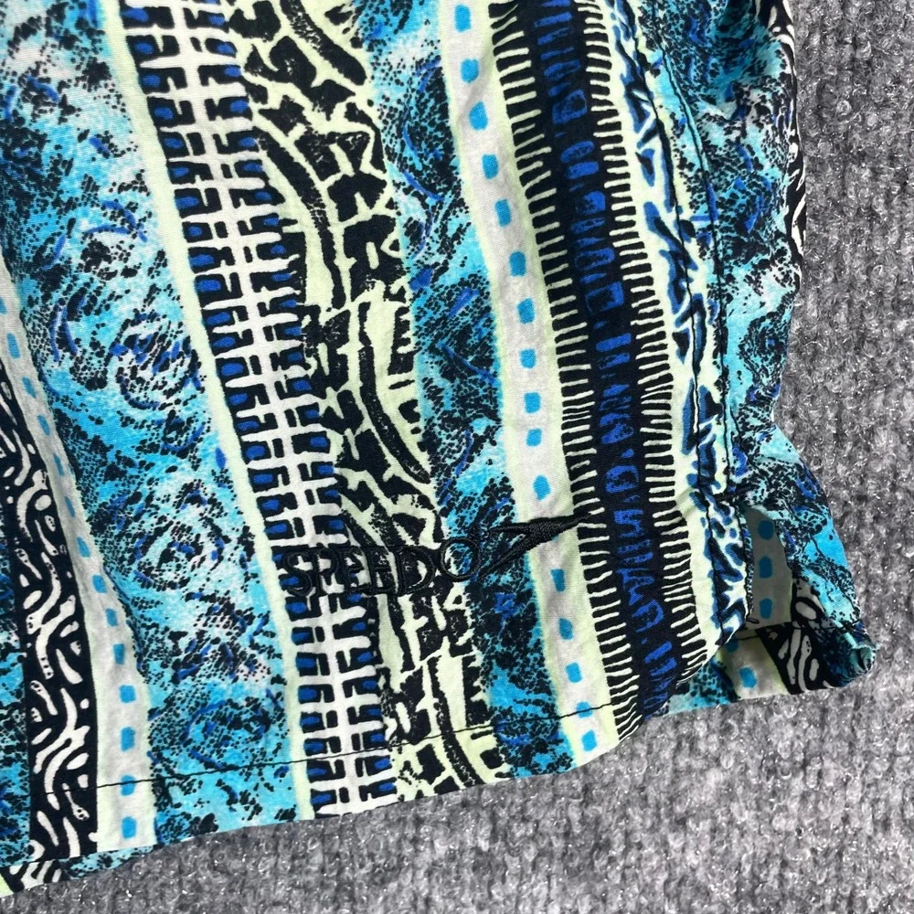 VTG Speedo Swim Trunks Mens Large Blue Geometric‎ Spell Out 90s Surf Beach Retro